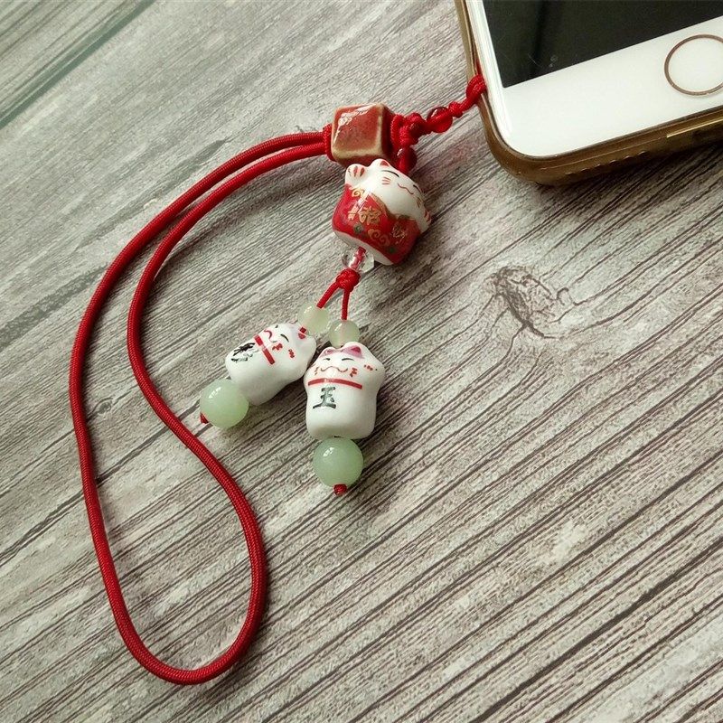 陶瓷招财猫姓名链定制刻名字挂件创意礼品车钥匙链可挂书包手机等