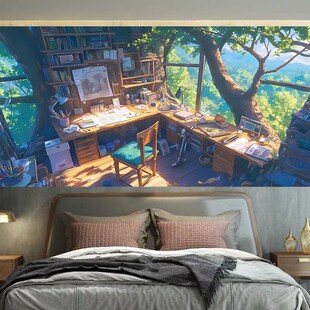 藏在树叶下的温馨小窝背景布床头卧室客厅装饰挂布墙布挂毯画布