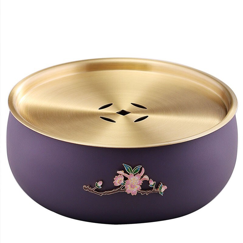 孟瀚纯铜干泡盘茶盘壶承茶道零配水盂茶洗缸特大号带盖功夫茶具