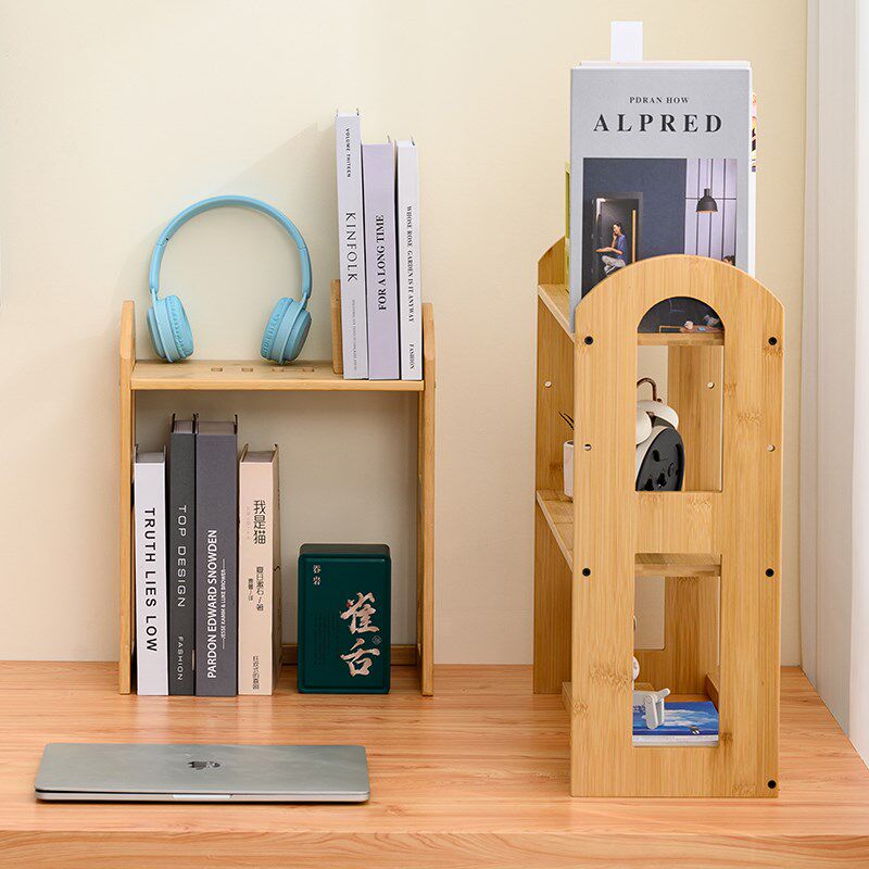 桌面书架收纳置物架二层简约实木楠竹可拆卸桌面立式书架学生书柜