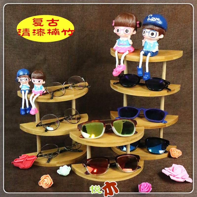 复古清漆竹木质眼镜陈列道具太阳眼镜展示架实木橱窗装饰摆件潮品
