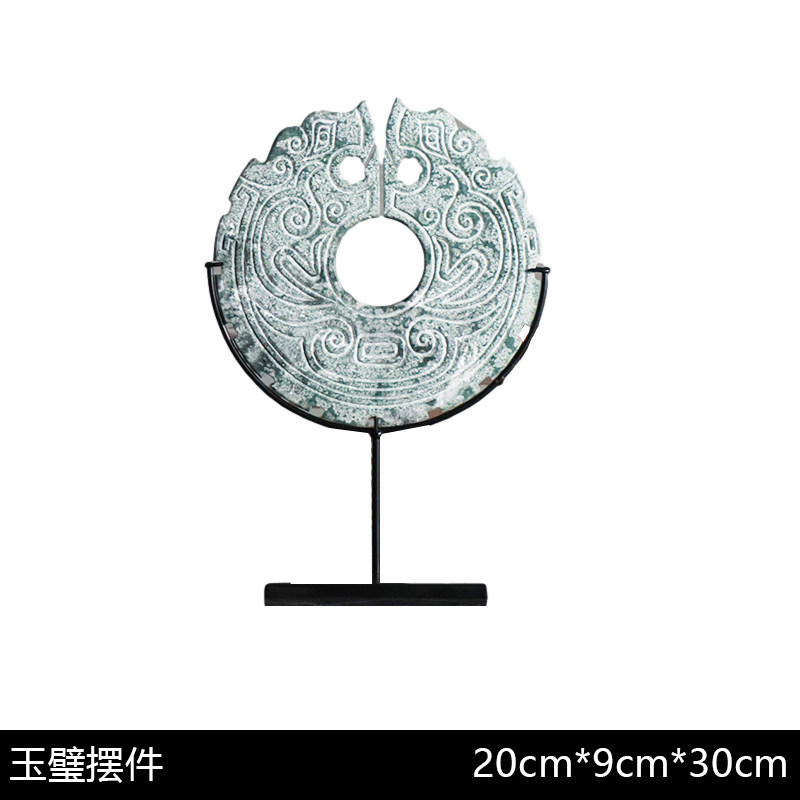 中式手工雕刻浅绿龙玉璧家居酒店样板房书房博古架艺术装饰品摆件