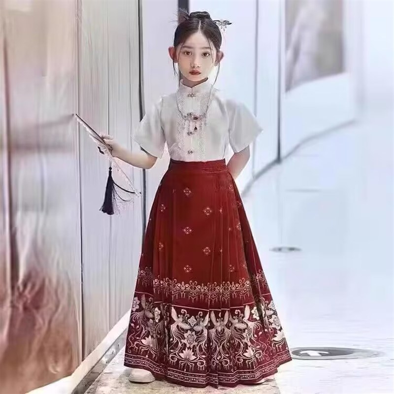 女童古装汉服裙中国风薄款短袖马面裙小女孩唐装儿童明制套装夏季图片
