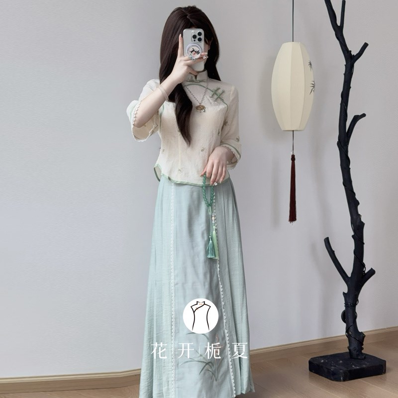 2/6 新中式改良旗袍套装民国风女学生中袖茶服连衣裙