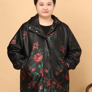 胖妈妈加肥加大码外套奶奶宽松夹克中老年女装春秋款连帽上衣