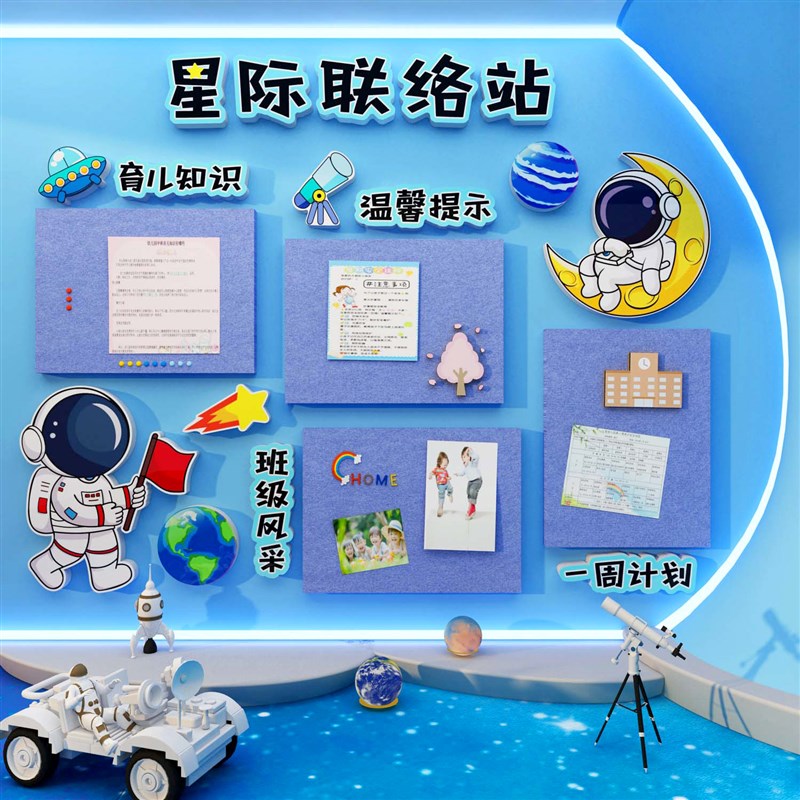 幼儿园家园联系共育栏主题墙面贴装饰环创成品材料太空人班级文化