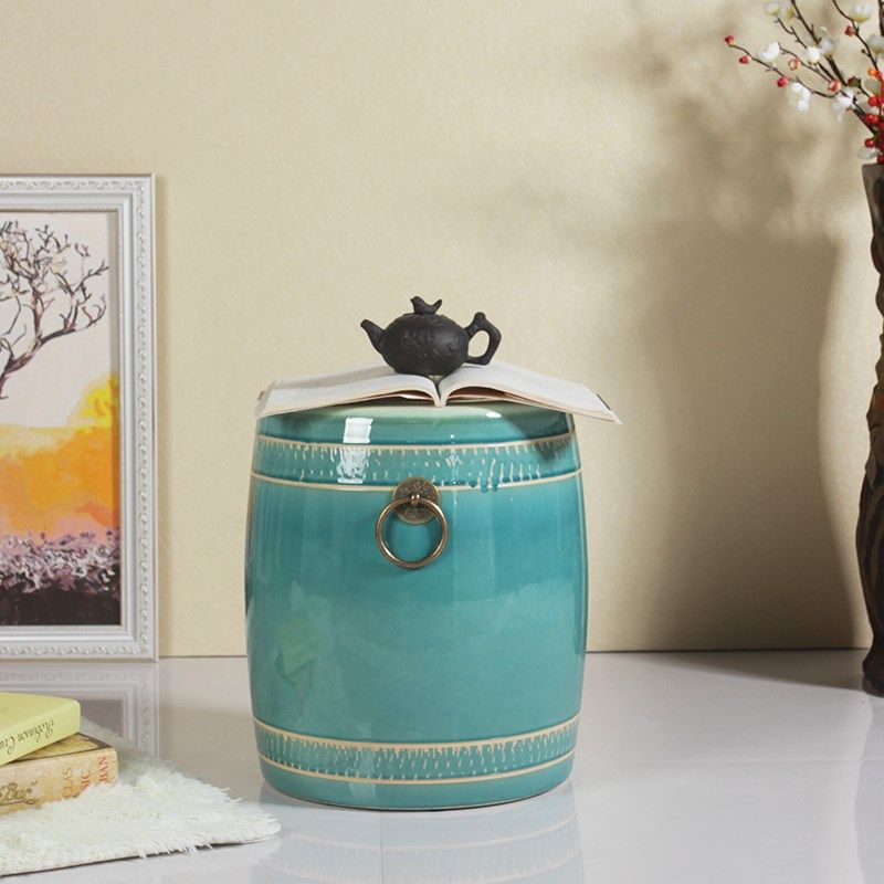 绿色冰裂纹陶瓷圆鼓凳绣墩换鞋凳琴凳梳妆凳家居摆件饰品庭院椅子