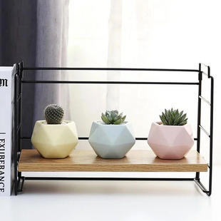 创意几何多边形小花盆 多肉花盆小绿植物花盆 陶瓷花盆容器带托盘