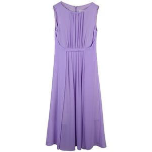 黛薇璐媤紫色雪纺褶皱仙女连衣裙女夏装新款度假高腰大摆沙滩长裙