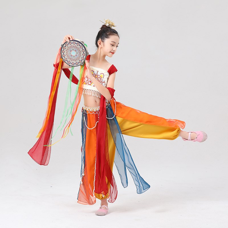 新款中国风汉服舞蹈服敦煌飞天儿童演出服异域风情古典舞反弹琵琶