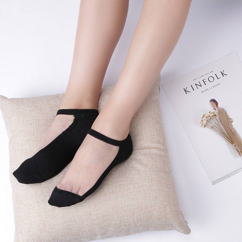 丝袜女薄款短春夏棉底水晶丝袜防勾丝耐磨浅口袜玻璃丝透明船袜wn