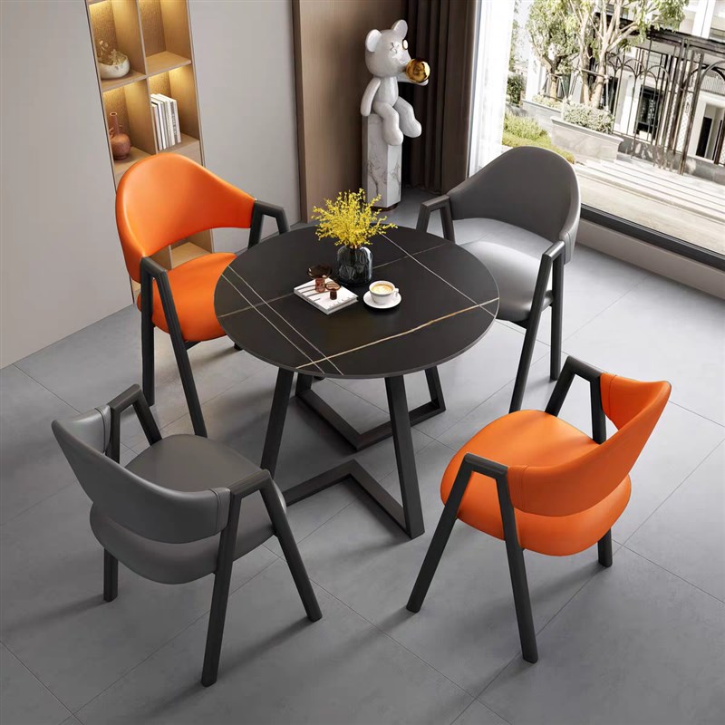 商务轻奢谈判休闲小圆桌岩板洽谈桌椅组合办公室简约会客接待餐桌