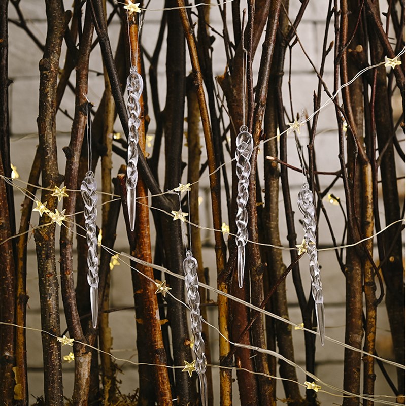 耶诞节装饰品透明冰条雪花白色立体耶诞树挂件挂饰12个装拍照道具