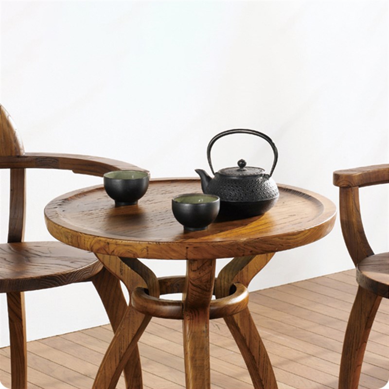 实木茶桌咖啡桌榆木休闲桌椅组合整装简约茶几阳台圆桌情侣桌椅