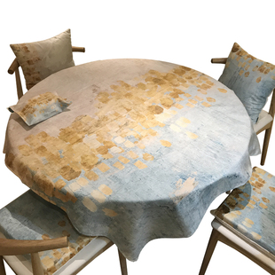 棉花大盗绒面圆形餐桌布艺蓝绿黄色家用方桌圆边几盖布巾厚实圆桌