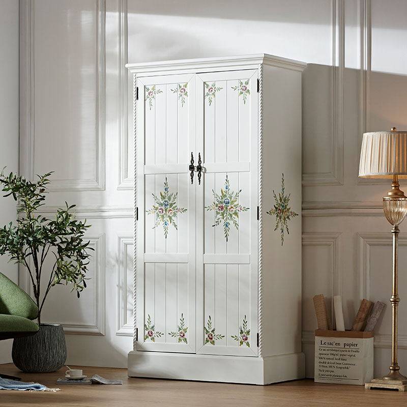 美式1米两门衣柜带镜子卧室小户型衣橱民宿白色田园儿童女孩挂衣
