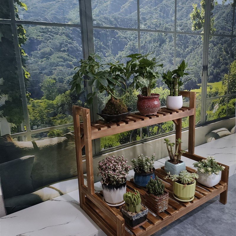 阳台花架正面阶梯高低脚大型花盆多层收纳架货架室内实木花架