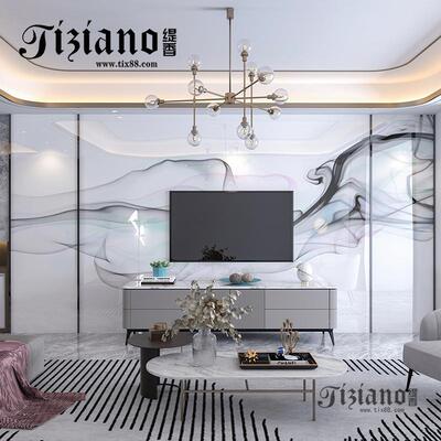 缇香电视背景墙壁画1682现代简微晶瓷砖约画石厅电视瓷砖背客景墙