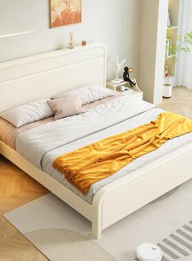 奶油风白色实木现代28427简约1双.8米人床卧室1.5主卧米高床箱储