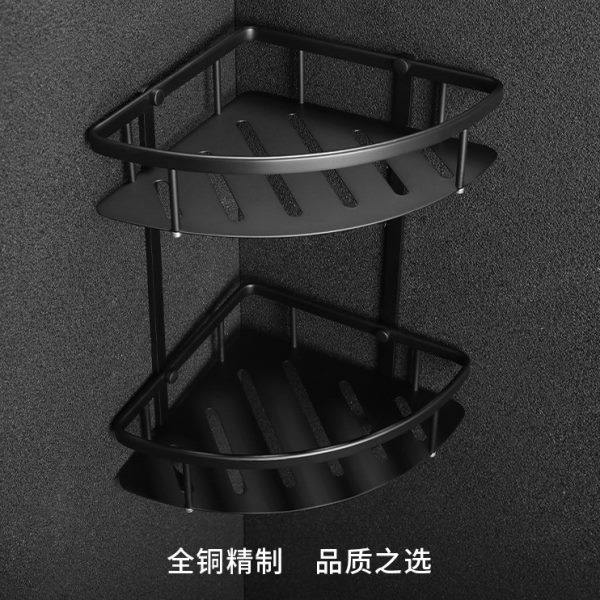 黑色全铜双层置物架三角篮卫生间浴室收纳淋浴房网篮壁挂托盘角架,家装主材,卫浴置物架,淘宝优惠券,粉丝福利购,淘宝优惠卷