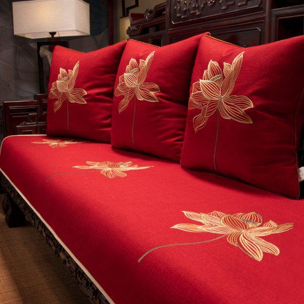 新中式罗汉床沙发巾老式家具盖布防滑棉麻垫子红木坐垫可拆洗定制