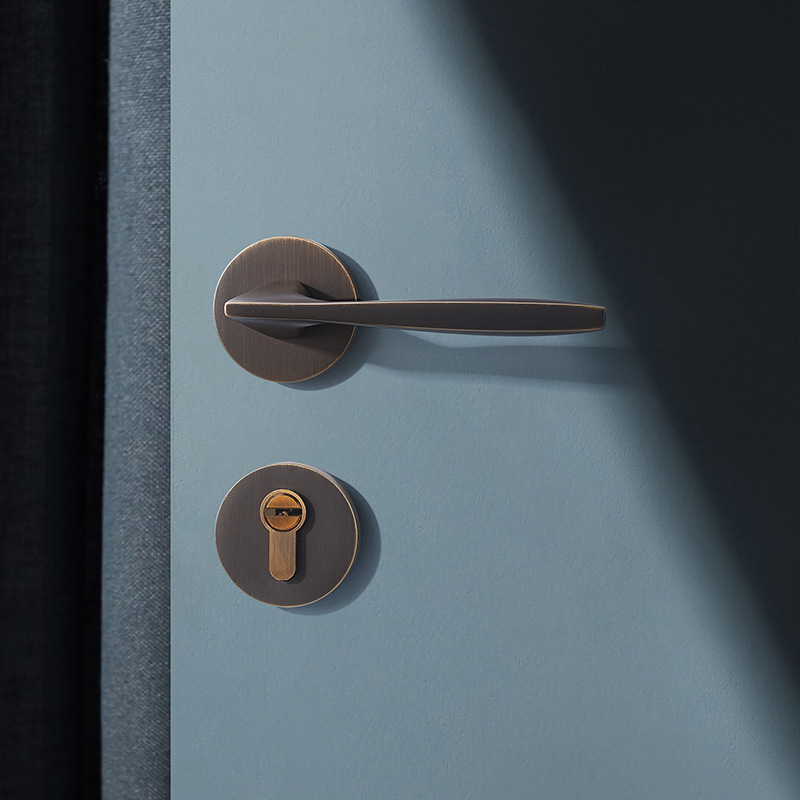 猎铜黄古铜色铜门锁室内卧室房门分体锁现代简约通用型家用木门具