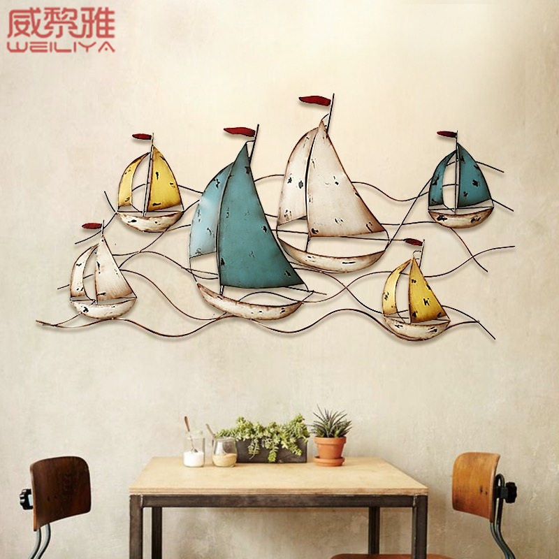 美式复古壁饰地中海风格帆船壁挂墙面铁艺装饰咖啡厅酒吧装饰品