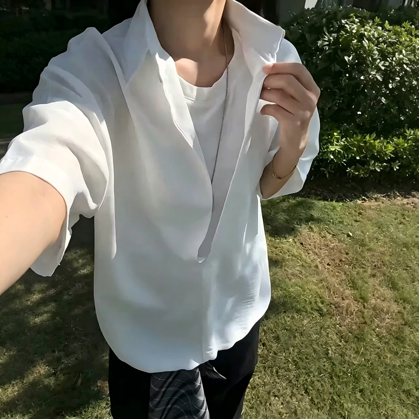 仿亚麻衬衫男夏薄款美式v领短袖