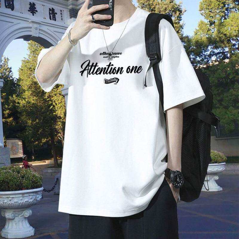 100%纯棉短袖t恤男夏季新款宽松青少年学生潮流重磅半袖白色上衣