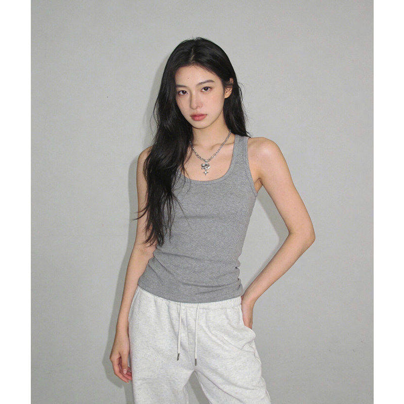 zptx灰色吊带背心女春夏季美背u领西装内搭无袖打底外穿方领上衣