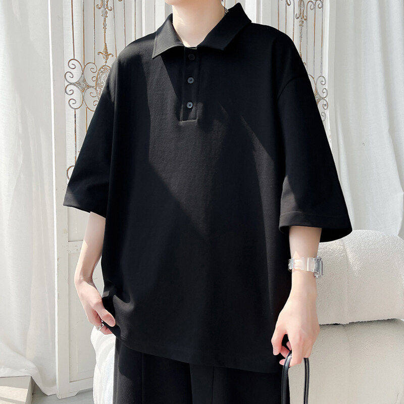 美式短袖polo衫男款夏季新款潮牌宽松大码复古重磅百搭翻领T恤薄