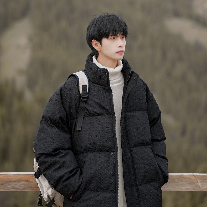 ZPTX立领羽绒棉服男士冬季潮牌加绒加厚棉衣潮流条纹冬装外套