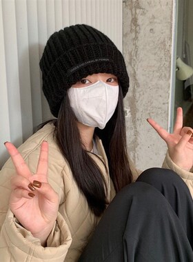 丁走走帽子女秋冬新款时尚百搭大头围毛线帽显脸小保暖针织帽冷帽