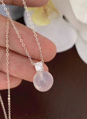 淡紫玉髓新中式清冷纯净高级温柔优雅纯银冰透玉髓项链锁骨链