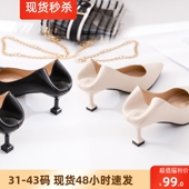 子黑色中跟皮鞋 33小码 高跟鞋 女细跟百搭工作鞋 尖头软皮单鞋