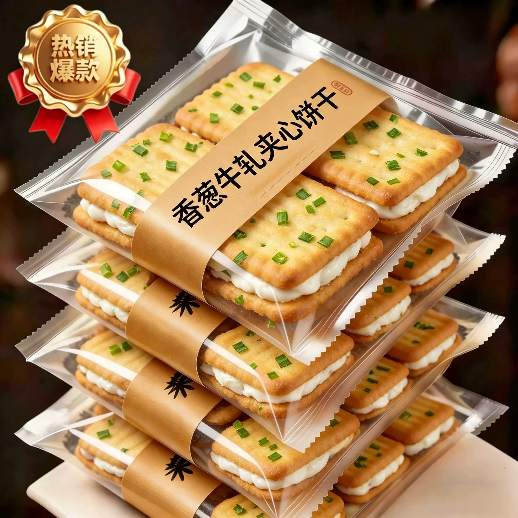 香葱牛轧糖抹茶夹心饼干台湾手工曲奇网红零食正品独立包装蔓越莓