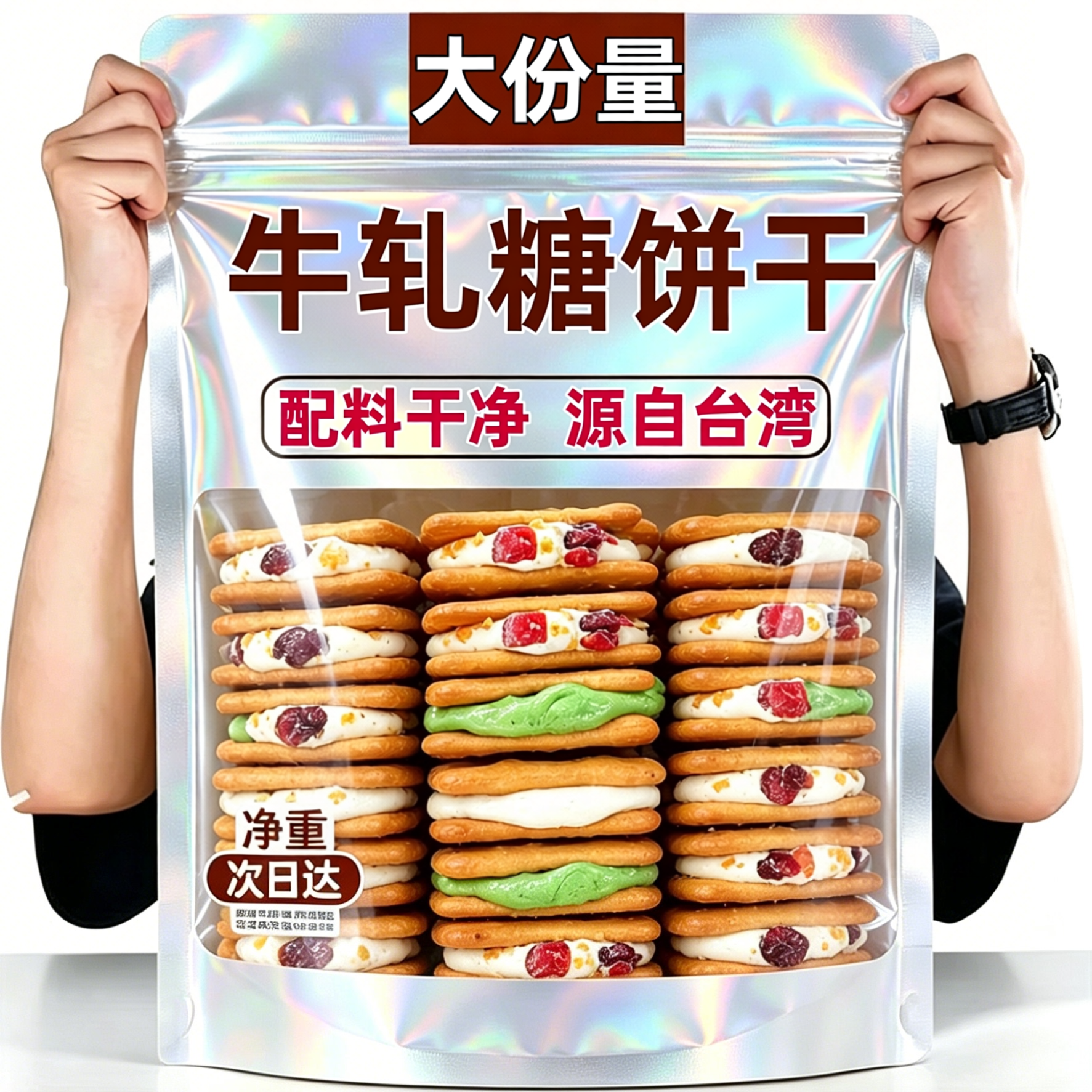 正品香葱牛轧糖夹心饼干抹茶蔓越莓台湾手工曲奇网红零食独立包装