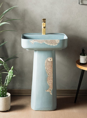 创意简约方形洗脸盆室外陶瓷洗手立柱台盆式庭院落地阳台用小户型