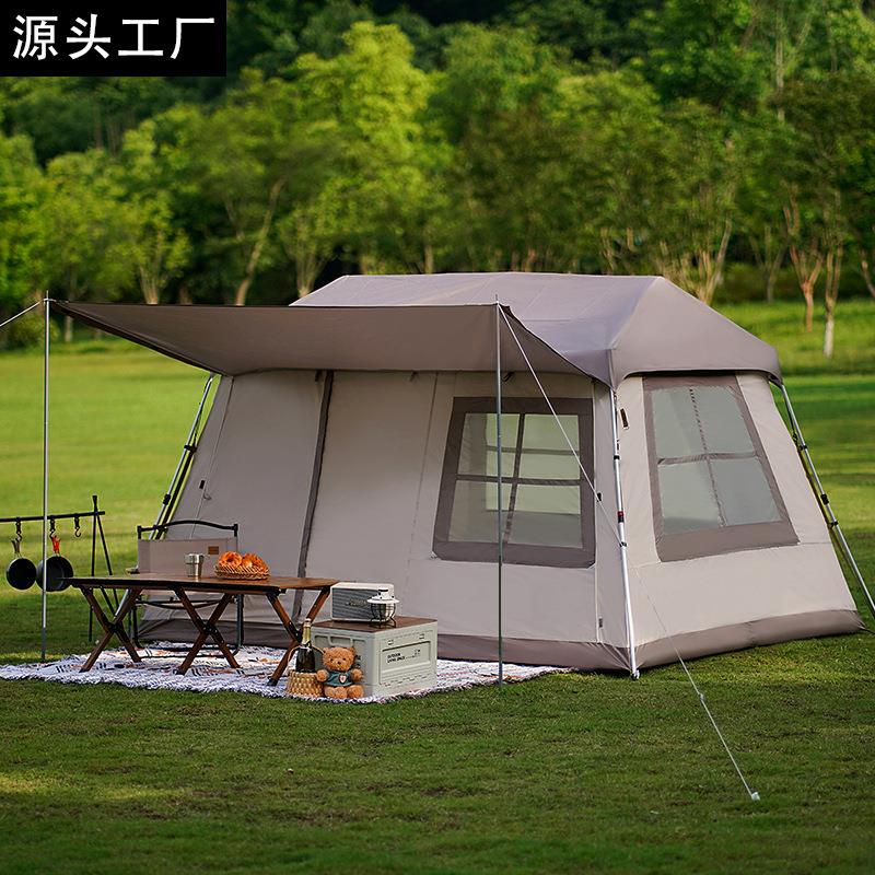 防暴雨户外屋脊自动帐篷铝杆速开全防雨防晒复古小屋露营帐篷