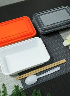 盖保利金可降解一料次性长方盒带塑pp餐盒外白色透明饭盒卖保利金