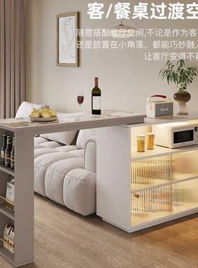 伸意轻板奢岩吧VHZ台奶油风简约隔断一体客厅家用式缩转角餐边柜