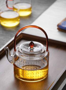 心经提梁壶高硅茶壶硼泡茶器明玻火加热简心经提梁约轻奢烟灰色煮