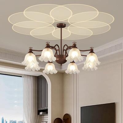 法式复古奶17620风吊氛灯油花朵网红围玻书璃客厅大气饭厅灯房卧