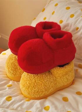 创意可大头毛毛爱靴女暖舒适居家户D856ytmr外穿冬天时尚子保纯色