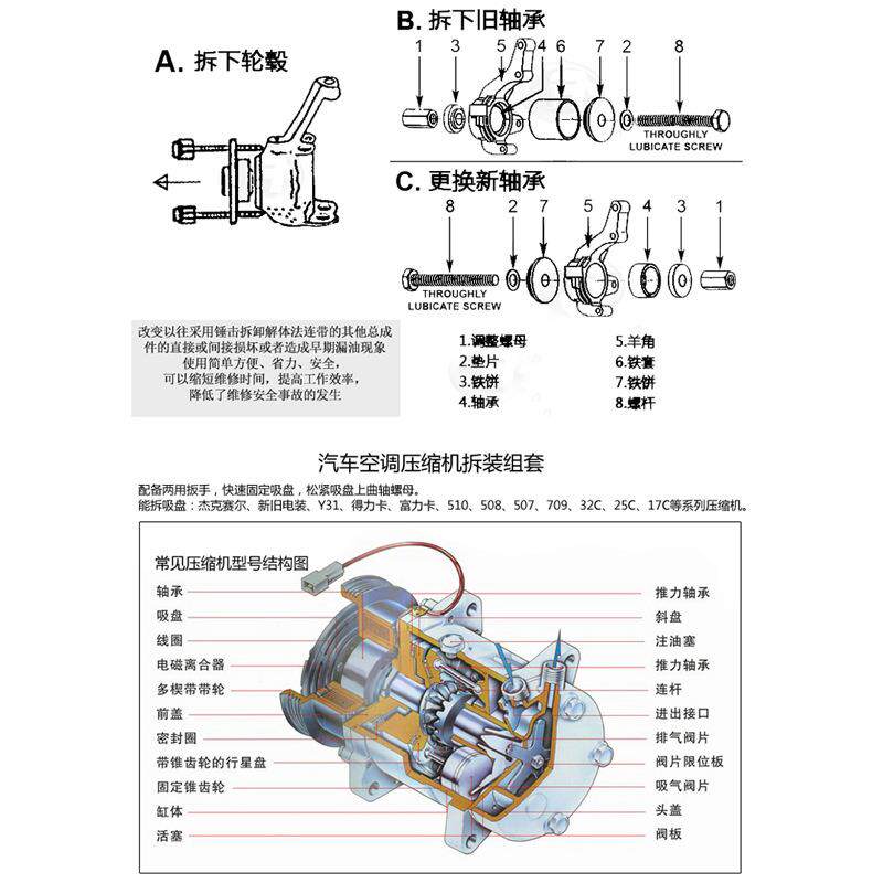 汽空调压缩机维修工吸具空调离沐森堂合器轴车盘承拆装工具冷气泵