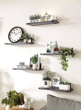 5pc窄版5pcss浴室壁墙浮壁木制动置物架实木挂置物架一搁字板壁挂