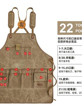 酷匠厚帆工K782布开叉具裙防水加用厚复古园林围多收纳工匠围裙