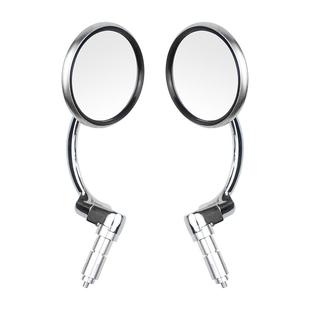 摩托车大动排量跑车街车电圆形镀手倒车镜电车复古弯手把镜杆后把