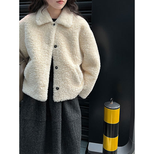 鹿西 韩系翻领皮毛羊羔毛外套女冬季新保暖毛绒环保皮草上衣3752