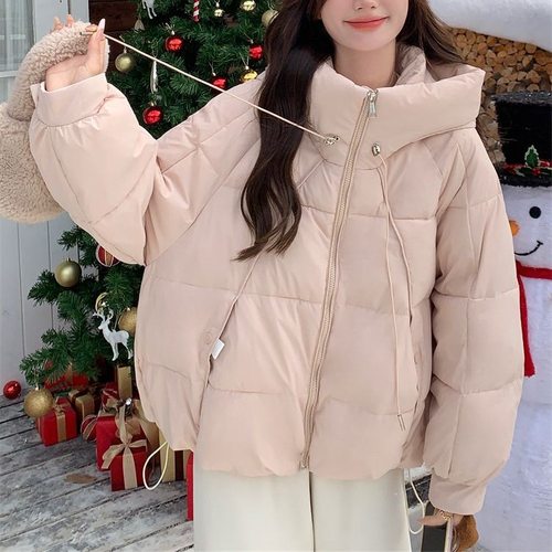 立领粉色棉服外套女冬季2025年新款时尚百搭奶乎乎森系爆款面包服